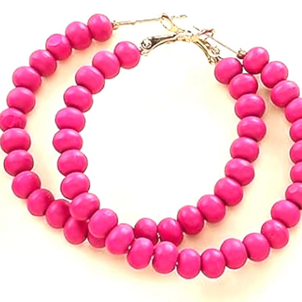 Wooden Bead Hoop Earrings